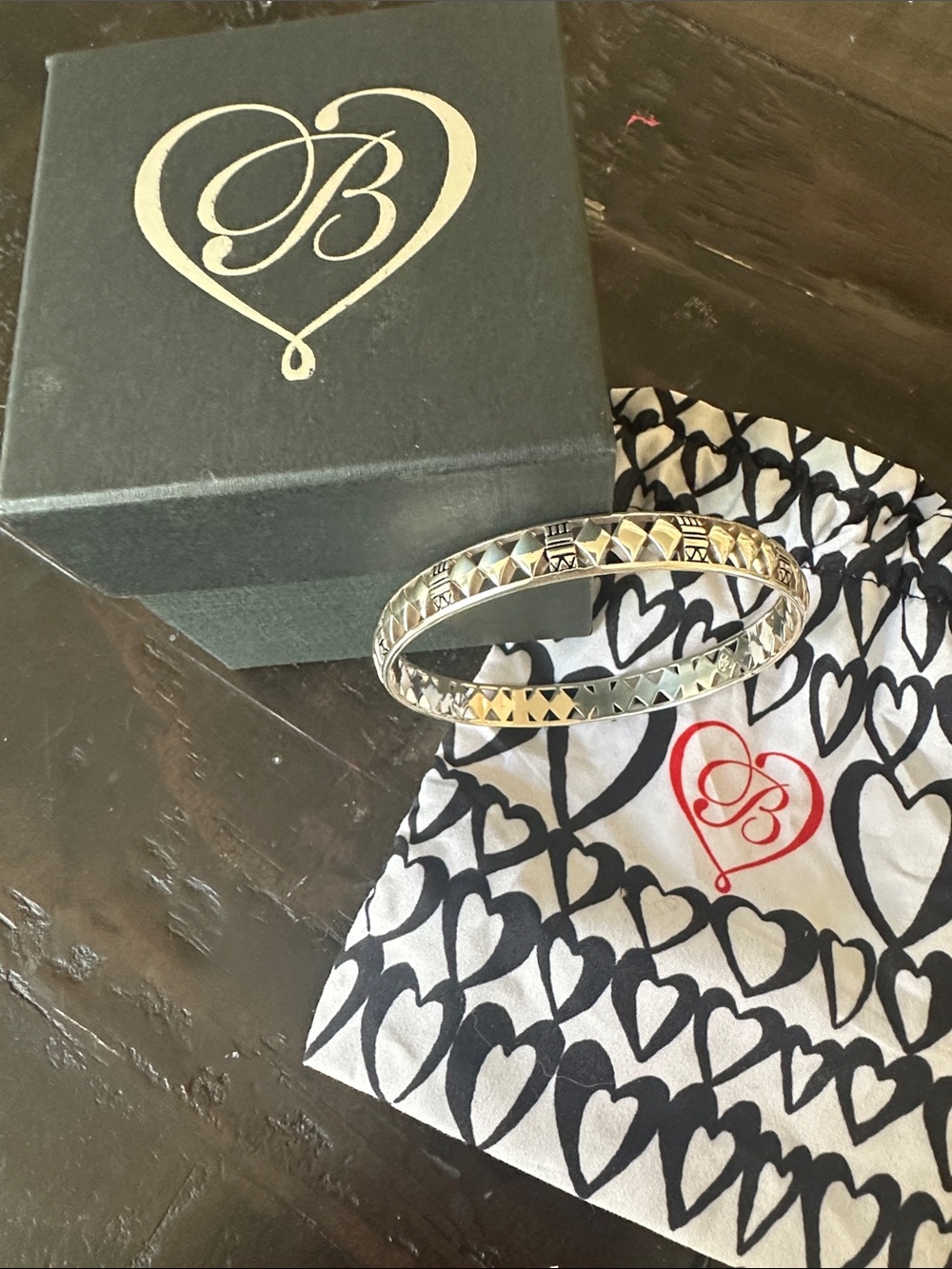 New In Box Brighton Silver-Tone Etched Geometric Bangle